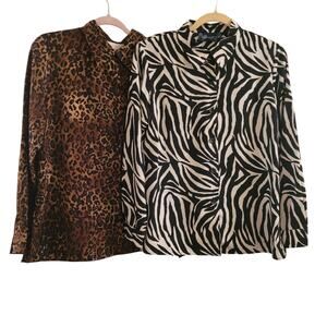 Susan Graver Animal Print Button Down Shirts Lot Of 2 Size M Zebra Cheetah